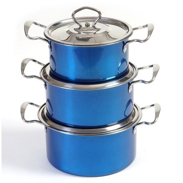 Camping grydest i 6 dele - 3 kkkengryder i rustfrit stl ~ bl