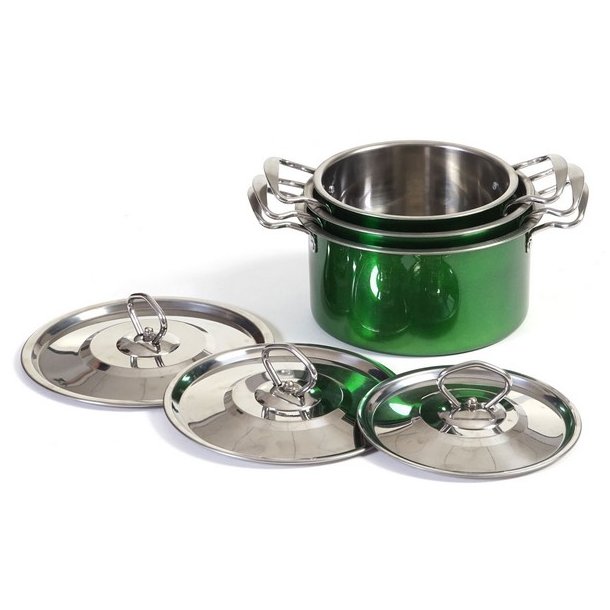 Camping grydest i 6 dele - 3 kkkengryder i rustfrit stl ~ grn