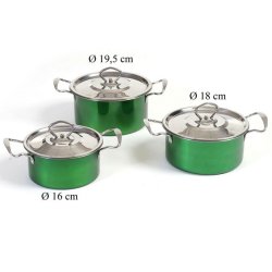 Camping grydest i 6 dele - 3 kkkengryder i rustfrit stl ~ grn