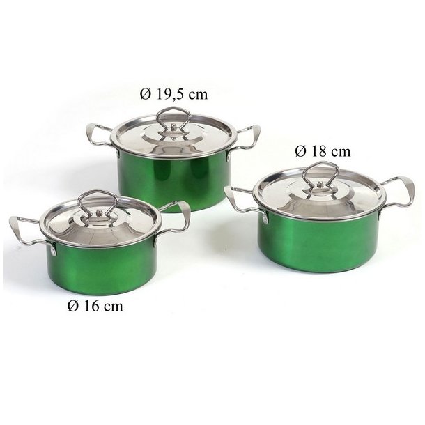 Camping grydest i 6 dele - 3 kkkengryder i rustfrit stl ~ grn