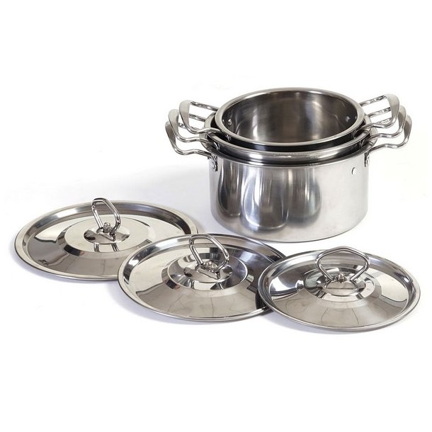 Camping grydest i 6 dele - 3 kkkengryder i rustfrit stl ~ slv