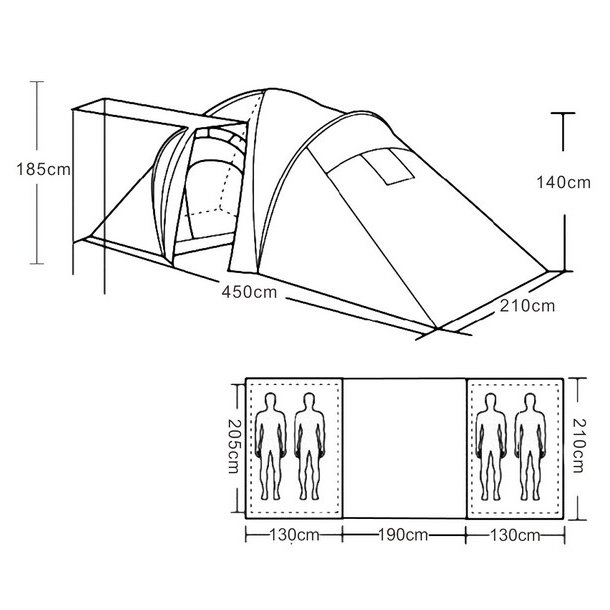 Campingtelt - 4 personers tunneltelt til camping - grnt telt