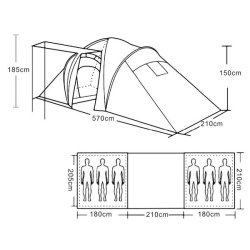 Campingtelt - 6 personers tunneltelt til camping - orange telt