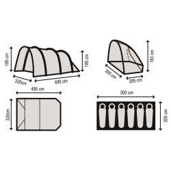 Campingtelt - 6 personers tunneltelt til camping - delbart orange telt