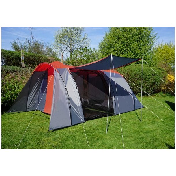 Campingtelt - 6 personers tunneltelt til camping - delbart rdt telt