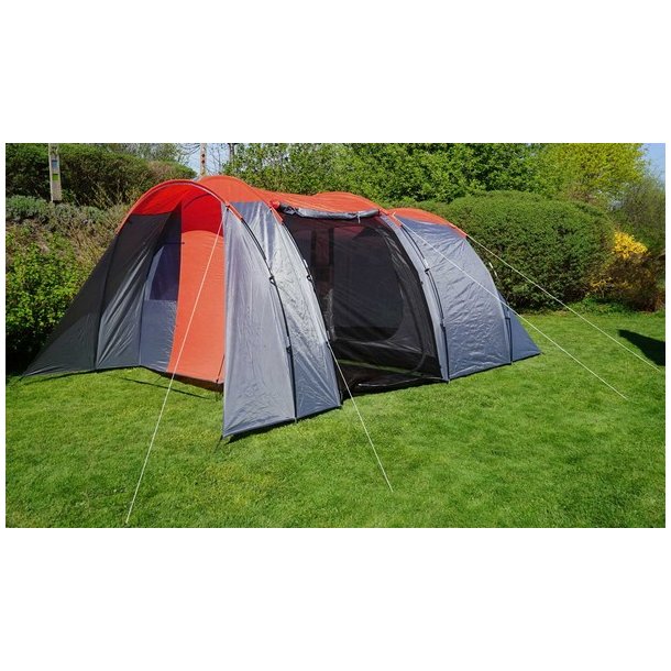 Campingtelt - 6 personers tunneltelt til camping - delbart rdt telt