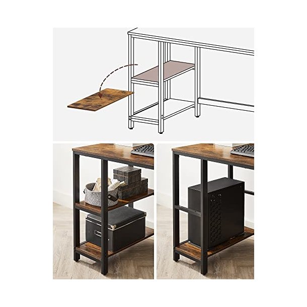 Skrivebord med 2 hylder - computerbord - rustik brun 120x60x75