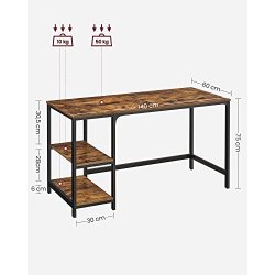 Skrivebord med 2 hylder - computerbord - rustik brun 140x60x75