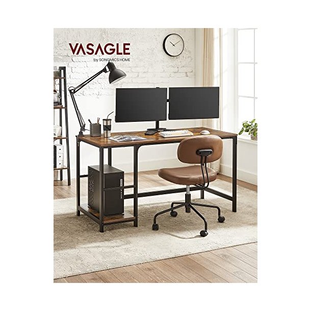 Skrivebord med 2 hylder - computerbord - rustik brun 140x60x75