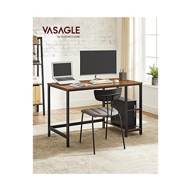 Skrivebord med 2 hylder - computerbord - rustik brun 120x60x75