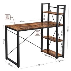Skrivebord med 3 hylder - computerbord - rustik brun 120x60x120
