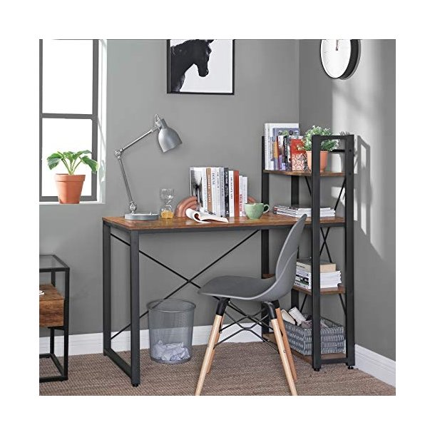 Skrivebord med 3 hylder - computerbord - rustik brun 120x60x120