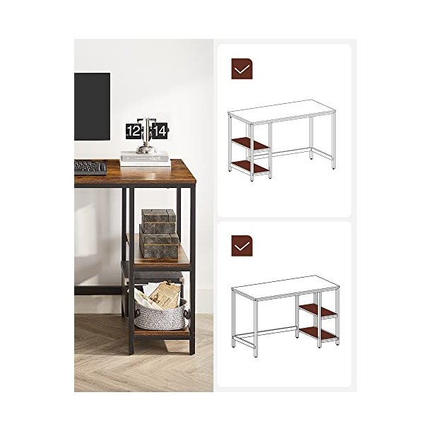 Skrivebord med 2 hylder - computerbord - rustik brun 120x60x75