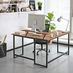 Hj�rneskrivebord med sk�rmstativ - skrivebord rustik brun 140x130