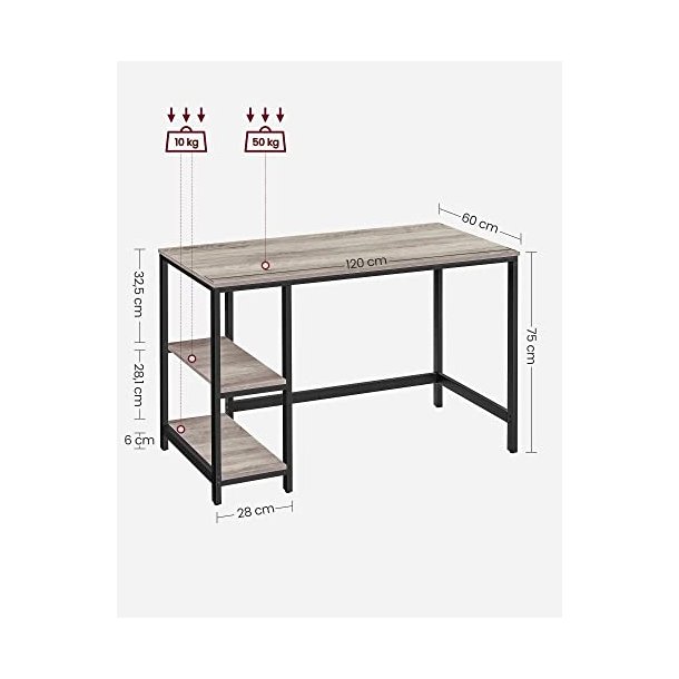 Skrivebord med 2 hylder - gr�/beige (greige) 120 x 60 x 75 cm