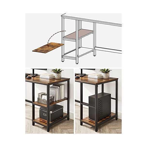 Skrivebord med 2 hylder - computerbord - rustik brun 140x60x75
