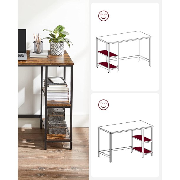 Skrivebord med 2 hylder - computerbord - rustik brun 100x50x75