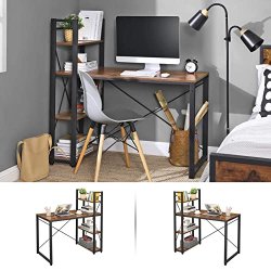 Skrivebord med 3 hylder - computerbord - rustik brun 120x60x120