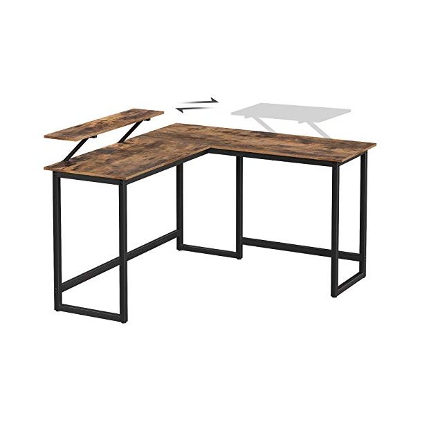 Hj�rneskrivebord med sk�rmstativ - skrivebord rustik brun 140x130