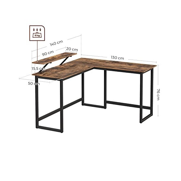 Hj�rneskrivebord med sk�rmstativ - skrivebord rustik brun 140x130