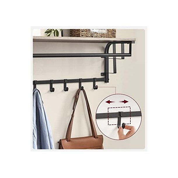 Knager�kke med knager, hattehylde og b�jlestang - gr� beige