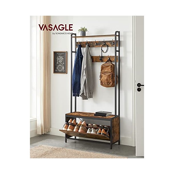 Garderobestativ med knager�kke og skostativ - rustik brun