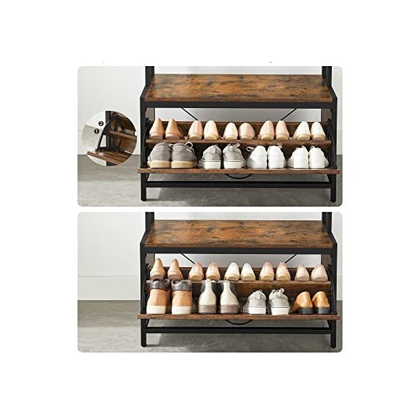 Garderobestativ med knager�kke og skostativ - rustik brun