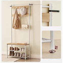 Garderobestativ med knagerkker og skohylder - egetr og hvid