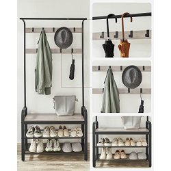 Garderobestativ med knager�kker og 2 skohylder - gr� beige