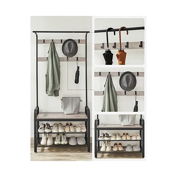 Garderobestativ med knager�kker og 2 skohylder - gr� beige