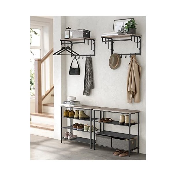 Knager�kke med knager, hattehylde og b�jlestang - gr� beige