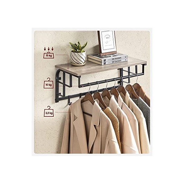 Knager�kke med knager, hattehylde og b�jlestang - gr� beige