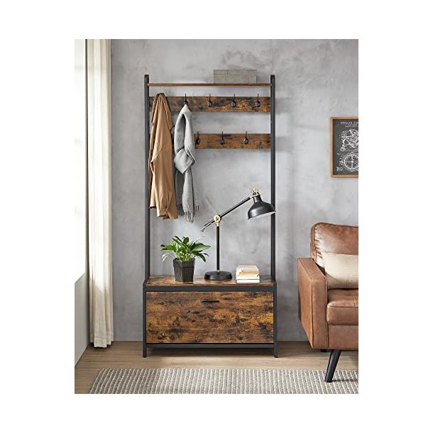Garderobestativ med knager�kke og skostativ - rustik brun