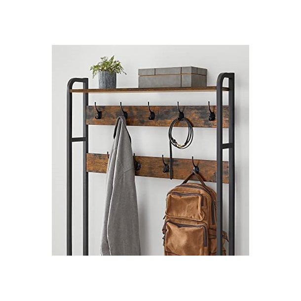 Garderobestativ med knager�kke og skostativ - rustik brun