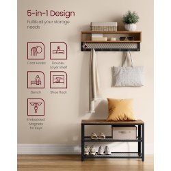 Garderobestativ - skob�nk, knager�kke, hattehylde - rustik brun