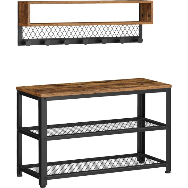 Garderobestativ - skob�nk, knager�kke, hattehylde - rustik brun