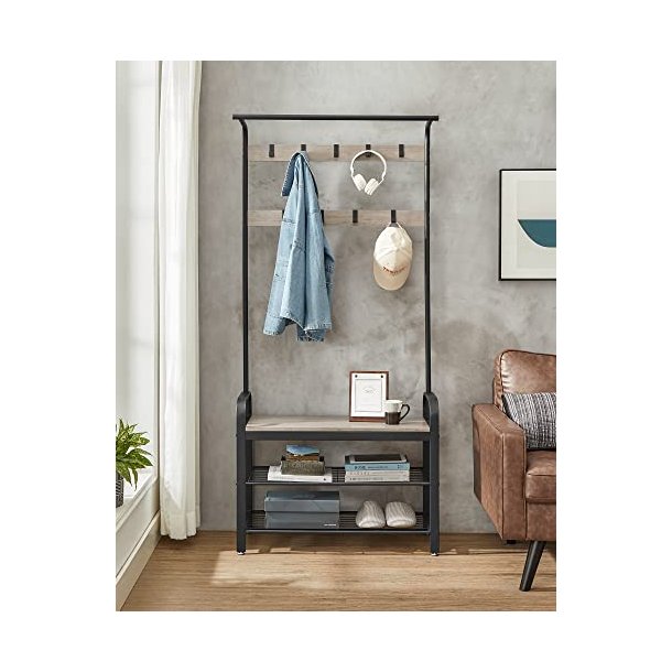 Garderobestativ med knager�kker og 2 skohylder - gr� beige