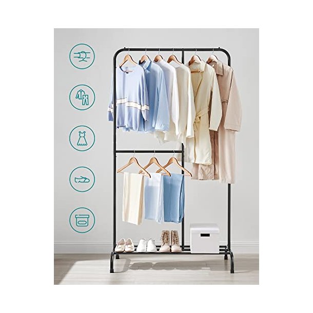 T�jstativ med skohylde - garderobestativ - sort 105x50x195 cm