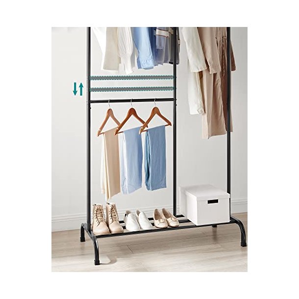 T�jstativ med skohylde - garderobestativ - sort 105x50x195 cm