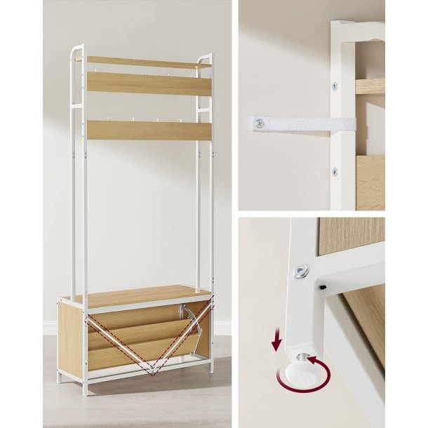 Garderobestativ med knager�kker og skoskab - eg brun og hvid