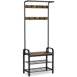 Garderobestativ med knager�kker og b�jlestang - rustik brun