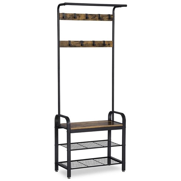 Garderobestativ med knager�kker og b�jlestang - rustik brun