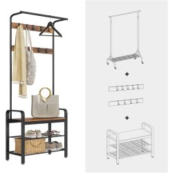 Garderobestativ med knager�kker og b�jlestang - rustik brun