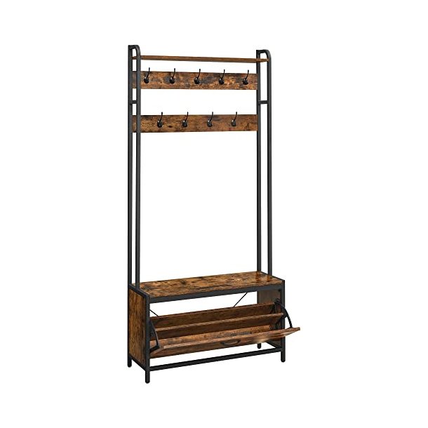 Garderobestativ med knager�kke og skostativ - rustik brun