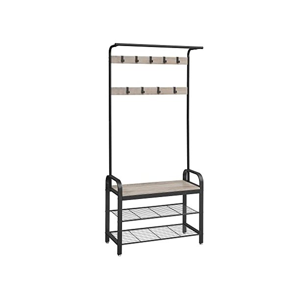 Garderobestativ med knager�kker og 2 skohylder - gr� beige
