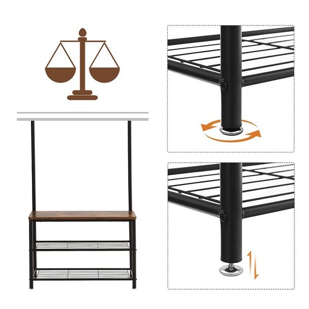 Garderobestativ med knager�kker og 2 skohylder - rustik brun