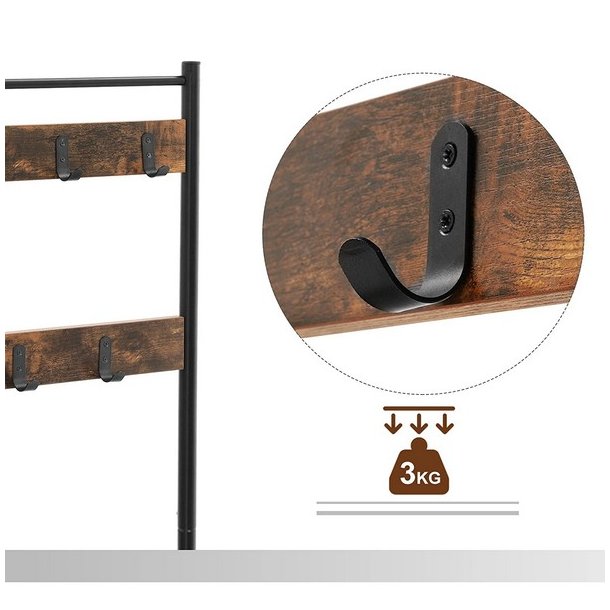 Garderobestativ med knager�kker og 2 skohylder - rustik brun