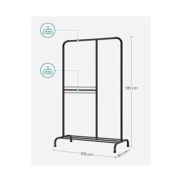 T�jstativ med skohylde - garderobestativ - sort 105x50x195 cm