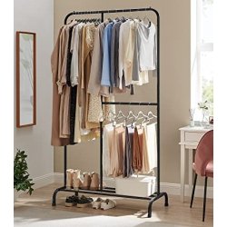 T�jstativ med skohylde - garderobestativ - sort 105x50x195 cm