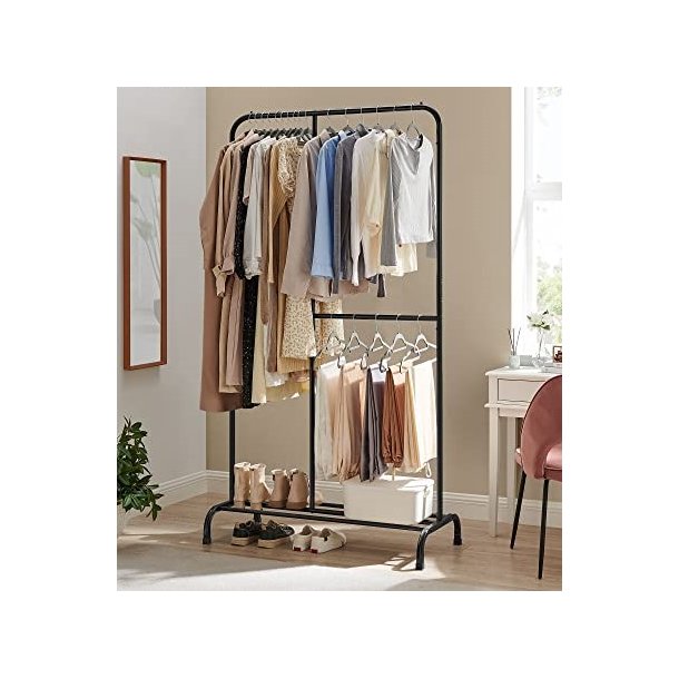 T�jstativ med skohylde - garderobestativ - sort 105x50x195 cm